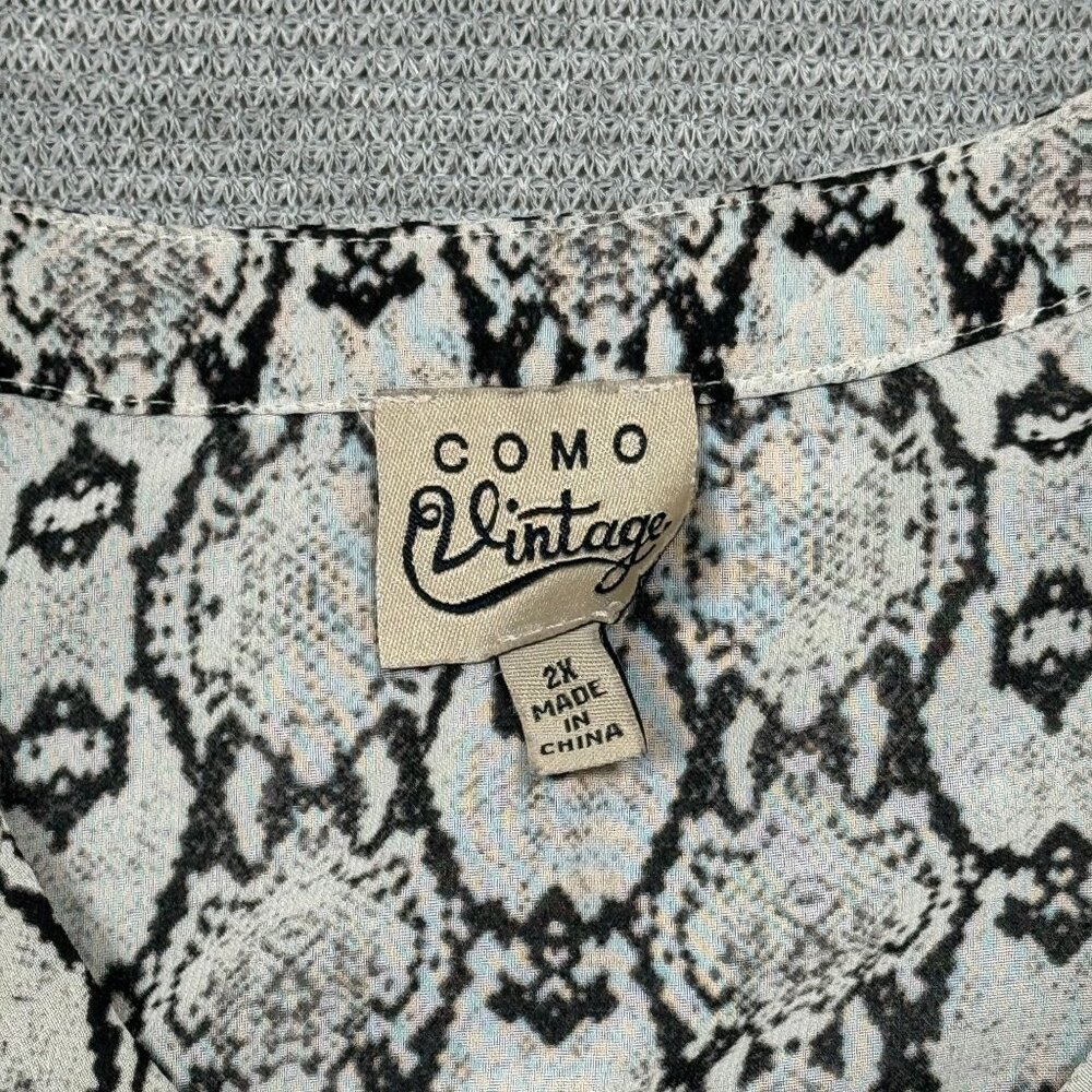 Como Vintage Snake Print Blouse Womens 2X Black Gray Long Sleeve Semi-Sheer - Picture 9 of 15